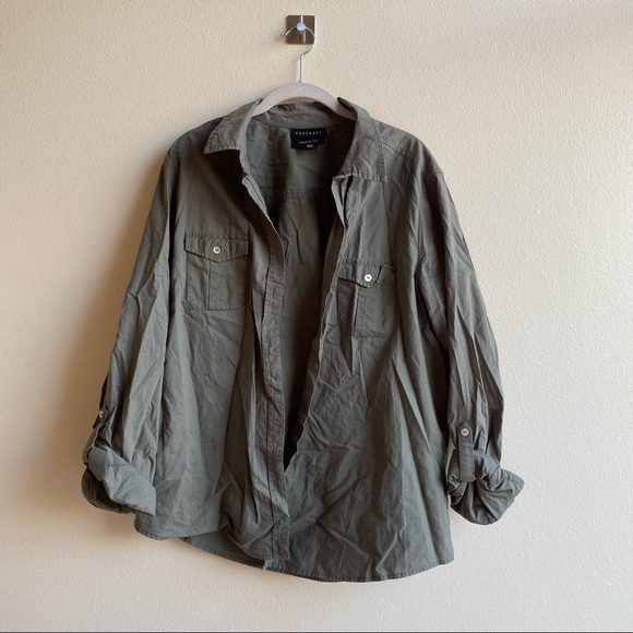 Foxcroft Olive Green Shaped Fit Button-up Shirt Sz 14 - Picture 2 of 15